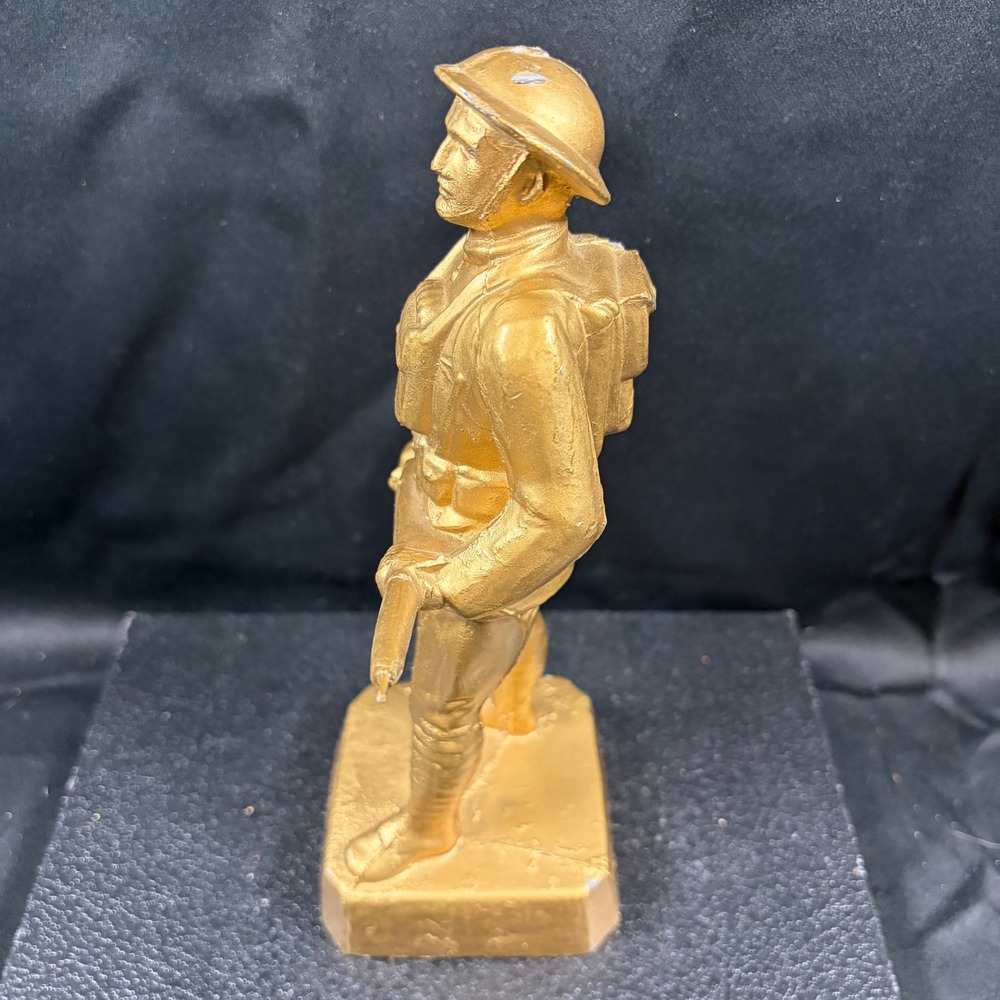 George Dilboy WWI Doughboy Soldier Statue Cast Metal Gold Tone Vintage 5.5" - Picture 8 of 15